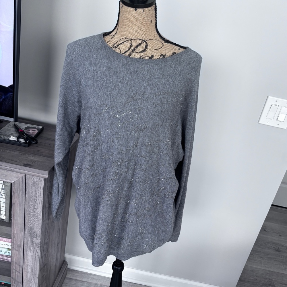 Passioni Grey Sweater with crystal words all over the front.  XXL
